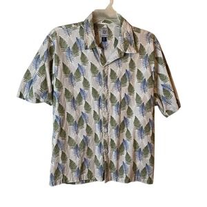 Kilburne & Finch Hawaiian Shirt Linen Blend XXL Mens Button Up Green Leaf Print